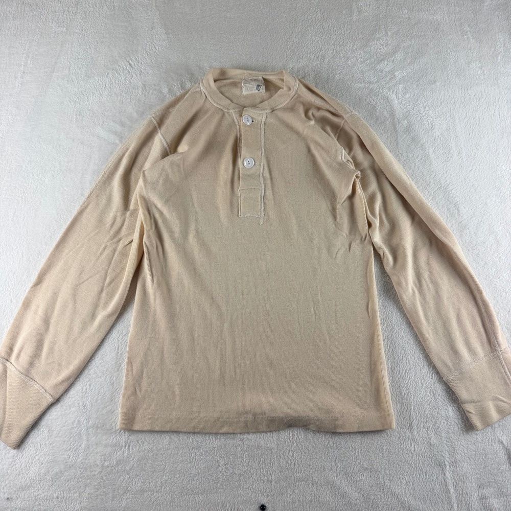 Vintage US Military Undershirt Mens Small Cream Wool Cotton Henley 60s Vietnam